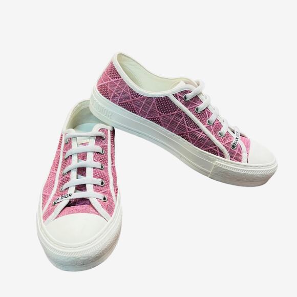 Christian Dior Walk'N'Dior Sneakers Cannage Embroidered Canvas in Pink Size 38.5 - Picture 1 of 10